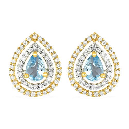 14K GOLD EARRINGS WITH 1.00 CT AQUAMARINE, 0.82 CT G-H,I2-I3 WHITE DIAMOND